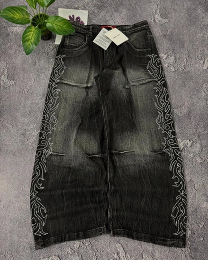 American New Fashion Old Washed Loose Jeans Women Y2K Hip Hop Harajuku Casual Joker Gothic High-waisted Wide-leg Trousers