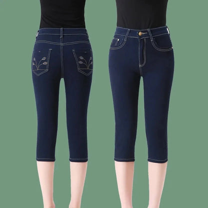 2025 New High waisted Women's Capri Denim Shorts Women Summer Thin Slim Vintage Jeans Stretch Short Straight leg Pants Leggings