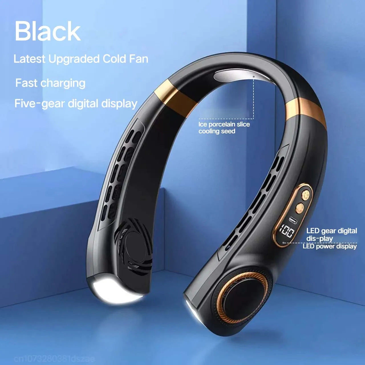 Lenovo Neck Fan 5 Speed Rechargeable Portable Digital Display 4000mAh Bladeless Electric Fan Hands Free Wearable Air Conditioner