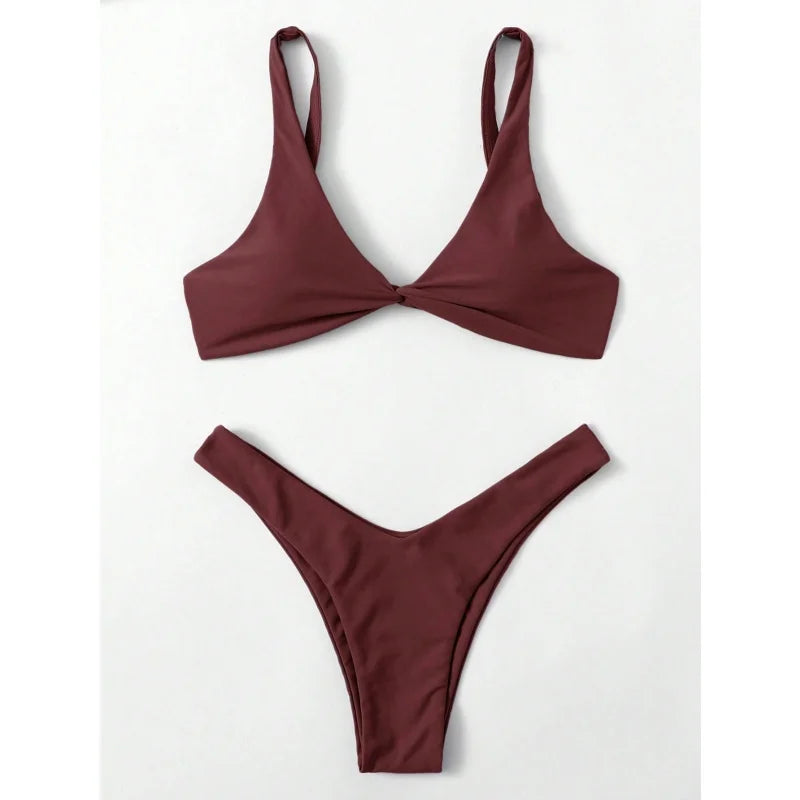 Simple Solid Bathing Suit Women Sexy Triangle Bandage Micro Bikini Swimsuit 2025 New Summer Beach Bathing Suit Two Piece Female