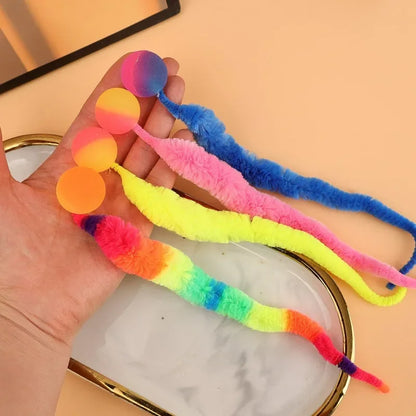 20-1Pcs Cat Interactive Toys Colorful Noctilucent Bouncing Balls Indoor Floor Cat Worm Caterpillar Elastic Toy Pet Supplies