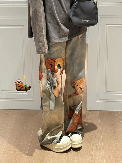 Women's Baggy Print Jeans Denim Pants Harajuku Cowboy Tie Dye High Street Y2k Jeans Stylish Design New
