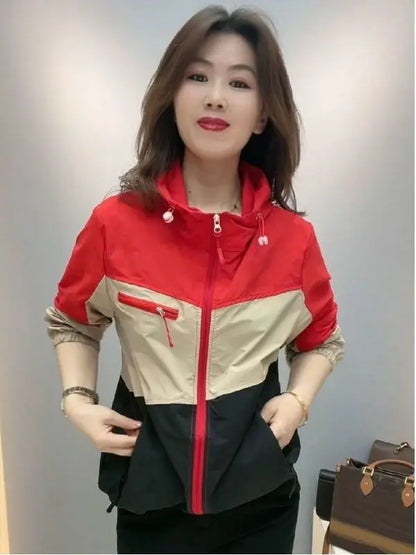 Fashionable Color-blocking Breathable Protective Clothing for Women in Summer New Korean Version Loose Casual Style Thin