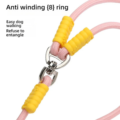 Dog traction, one tow, two explosion-proof dual head dog walking rope, contrasting color cloud foam handle, P rope, pet supplies