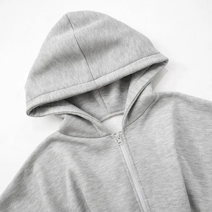 Soft Solid Color Hoodies Women V Shape Lower Hem Streetwear Cardigan Crop Top Fish Bone Long Sleeve Hooded Coat Spring