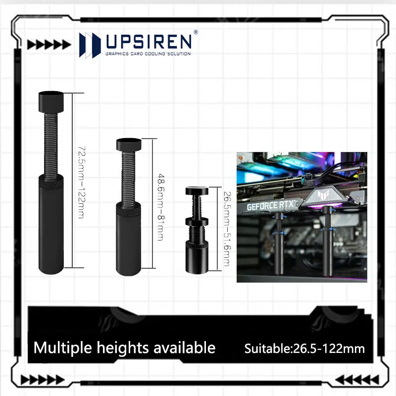 UPSIREN all-aluminum telescopic chassis graphics card bracket, anti-bending/anti-weight bracket (bottom magnetic suction)