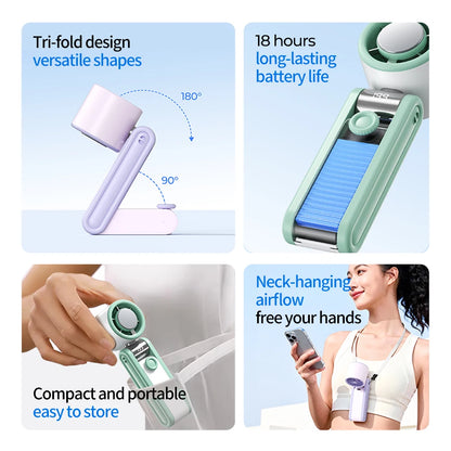 Portable Mini Handheld Fan High-speed with 199 Sppeds USB Rechargeable Silent Fan Foldable Mini Handheld Neck Hanging Small Fan