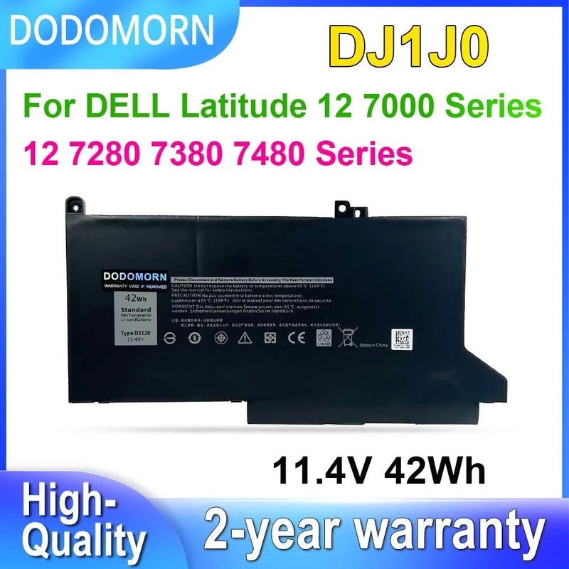 FOR DELL Latitude 12 7000 7280 7380 7480 Series Laptop Battery Replacement DJ1J0 DJ1JO 0NF0H ONFOH PGFX4 11.4V 42Wh DODOMORN