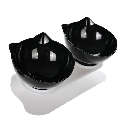 Cute Cat Ear Double Bowls for Cats Food and Water Raised Stand Kitten Feeding Bowl Cervical Protection Anti-Slip Pet Supplies