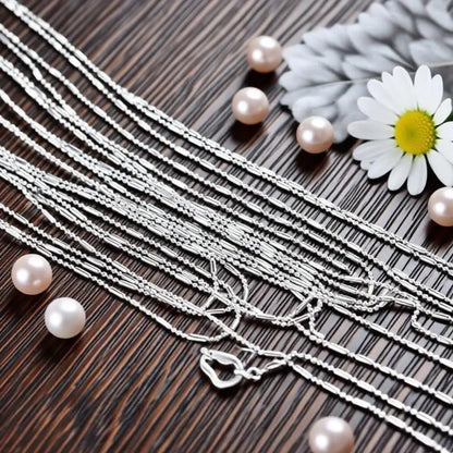 5PCS 16-30 Inches 925 Sterling Silver 1.5MM Bamboo Chain Necklaces for Women Men Wholesale Lobster Clasp Chains Jewelry Gifts