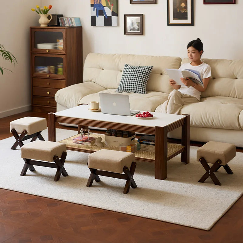 Solid Wood Sofa Stool Rubberwood Household Shoe Changing Stool Children's Living Room Seats Minimalist Style Quality Furniture