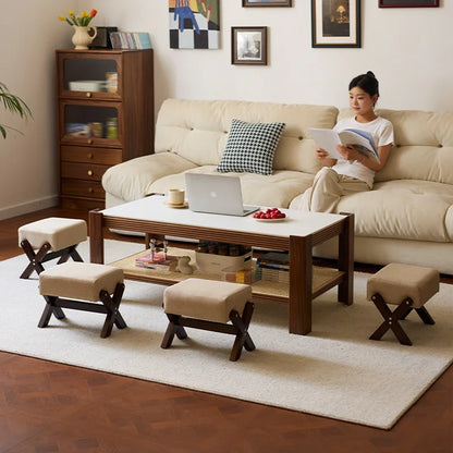 Solid Wood Sofa Stool Rubberwood Household Shoe Changing Stool Children's Living Room Seats Minimalist Style Quality Furniture