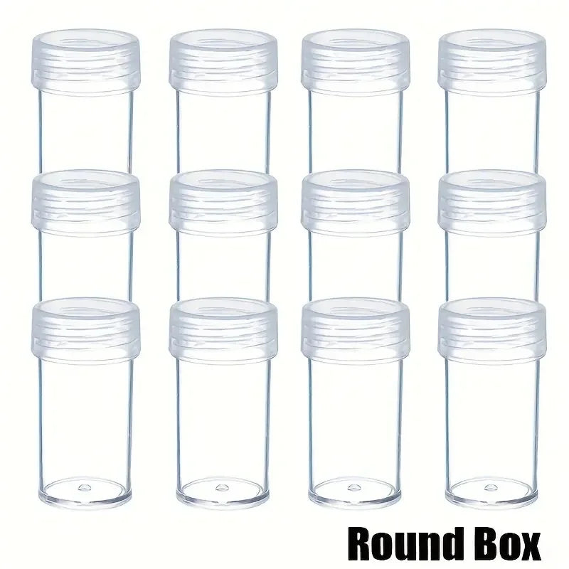 30/12 Transparent Round Bead Storage Bottle with Lid Bead and Handmade Material Storage Can White Mini Container, Lightweight De