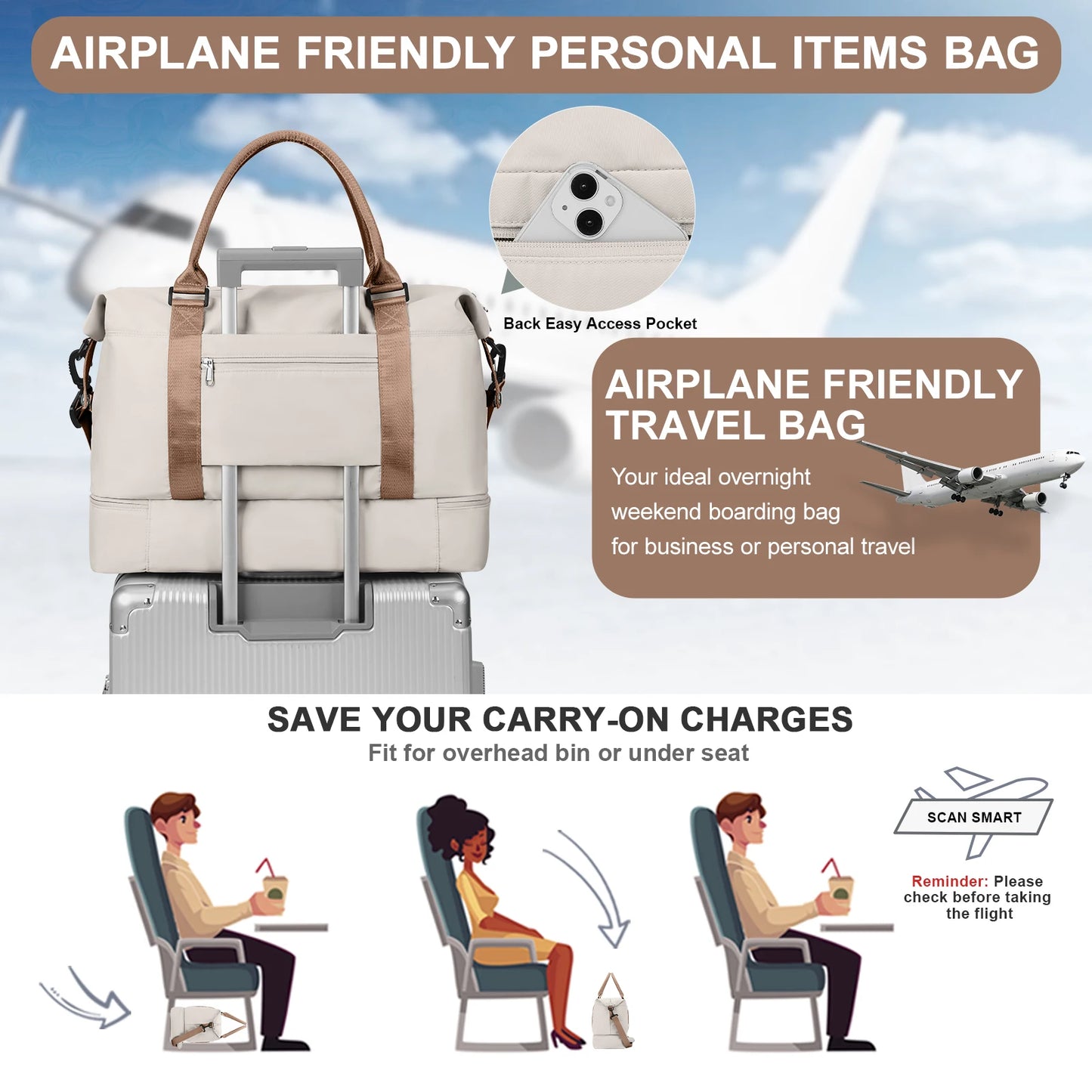 Travel Tote Bag, Lightweight Handbag with Shoe Compartment, Large Capacity Crossbody Shoulder Bag, Cabin Travel Bag, Sports Bag