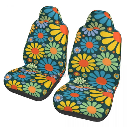 Hippie Flowers Car Seat Cover 2PCS Front Car Seat Cover Seat Anti Fouling Protective Cover Cute Car Accessories