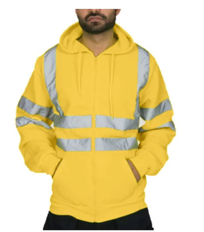 New Men's Reflective Strip Hoodie Jackets Spring Autumn Zipper Long Sleeve Fleece Sweatshirts High Visibility Night Work Jackets