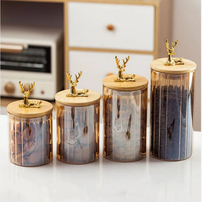 Glass Kitchen Storage Jars With Bamboo Sealing Lids Food Container For Coffee Beans Tea Candy Organizer Bottles