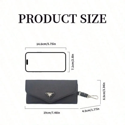 Prada Black Leather Eyeglass Case Luxury Triangle Metal Logo Eyewear Storage Pouch With Detachable Keychain Soft Glasses Protect