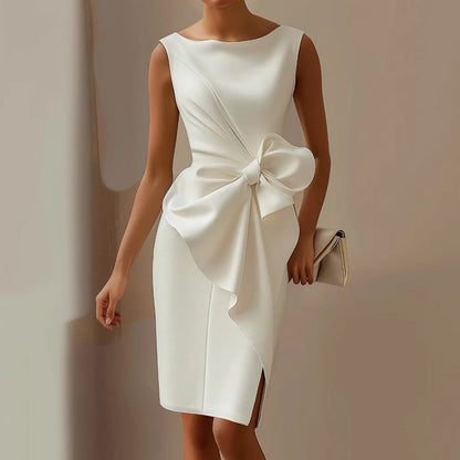 Vestidos Sexy Sleeveless Hollow Summer Dress Woman 2025 Spring Elegant O Neck Bowknot Slim Party Dress Casual Solid Mini Dresses