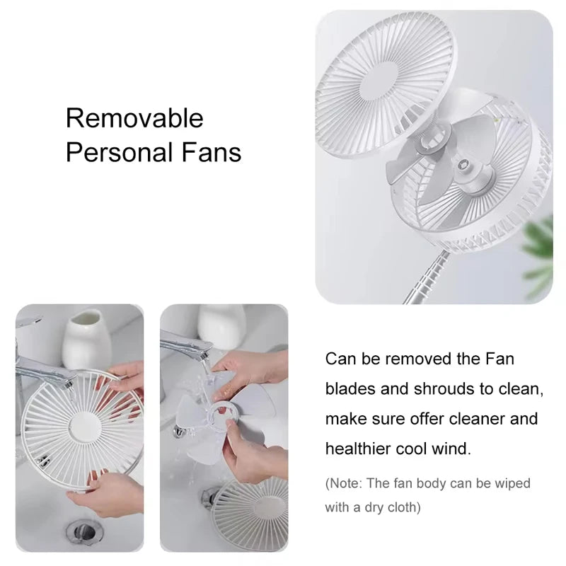 Portable Fan  Rechargeable Mini Folding Telescopic Floor Low Noise Summer Fan Cooling For Household Bedroom Office Deskto