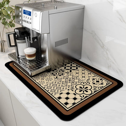 Coffee Machine Mat Rubber Backing Water-Absorbent Dish Drying Pad Kitchen Worktop Drainage Mat Home Decor