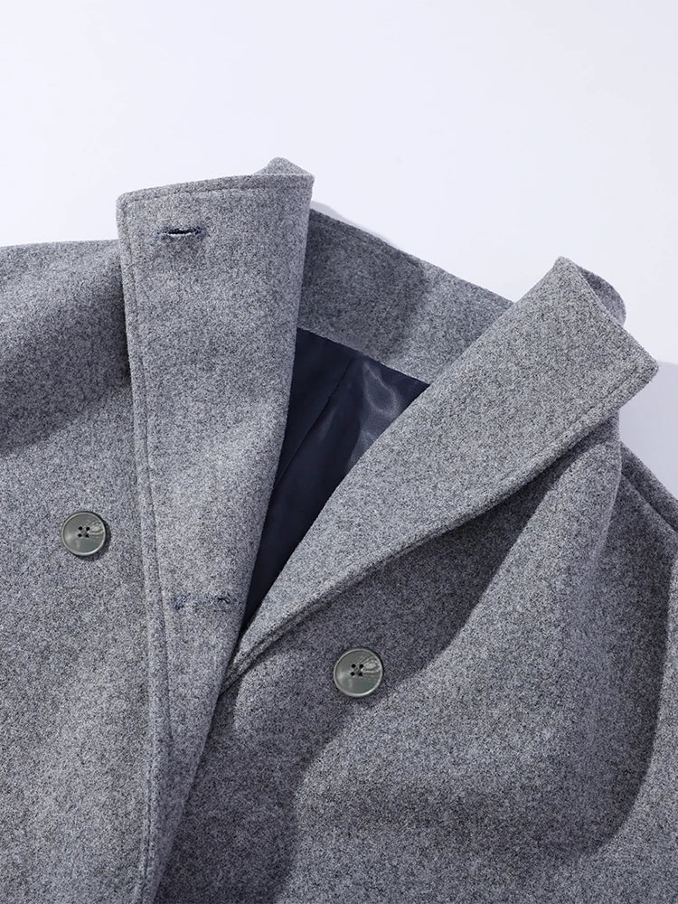 Fashion Double Breasted Stand Collar Woolen Jacket For Women 2025 Autumn Winter Long Sleeve Coats Chic New Female Outwear Street