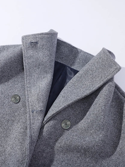 Fashion Double Breasted Stand Collar Woolen Jacket For Women 2025 Autumn Winter Long Sleeve Coats Chic New Female Outwear Street