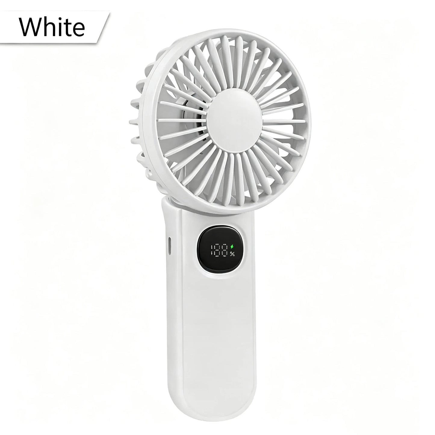 Portable Handheld Fan with Digital Battery Display, Foldable & Neck Hanging Design, 5 Adjustable Wind Speeds
