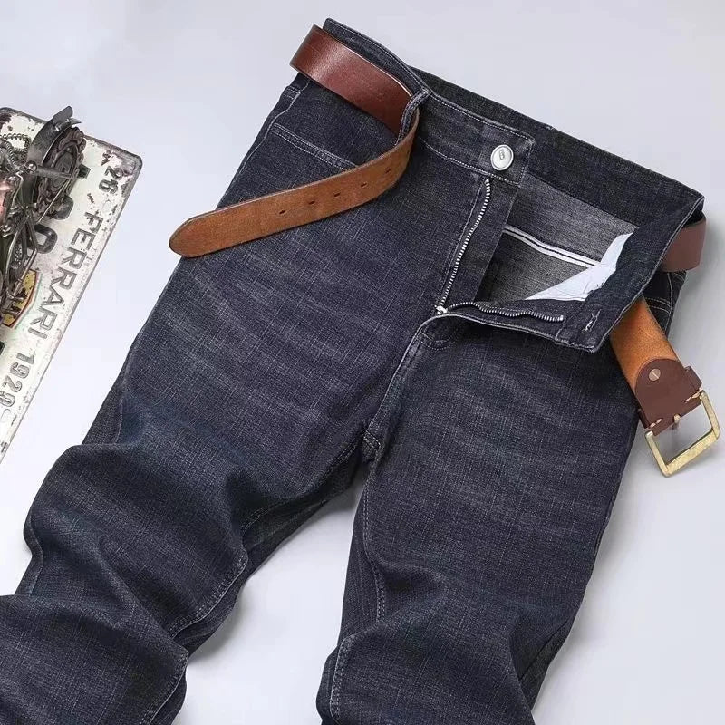2024 NEW Men's Fashion Business Jeans Classic Style Casual Stretch Slim Jean Pants Male Brand Denim Trousers Black Blue