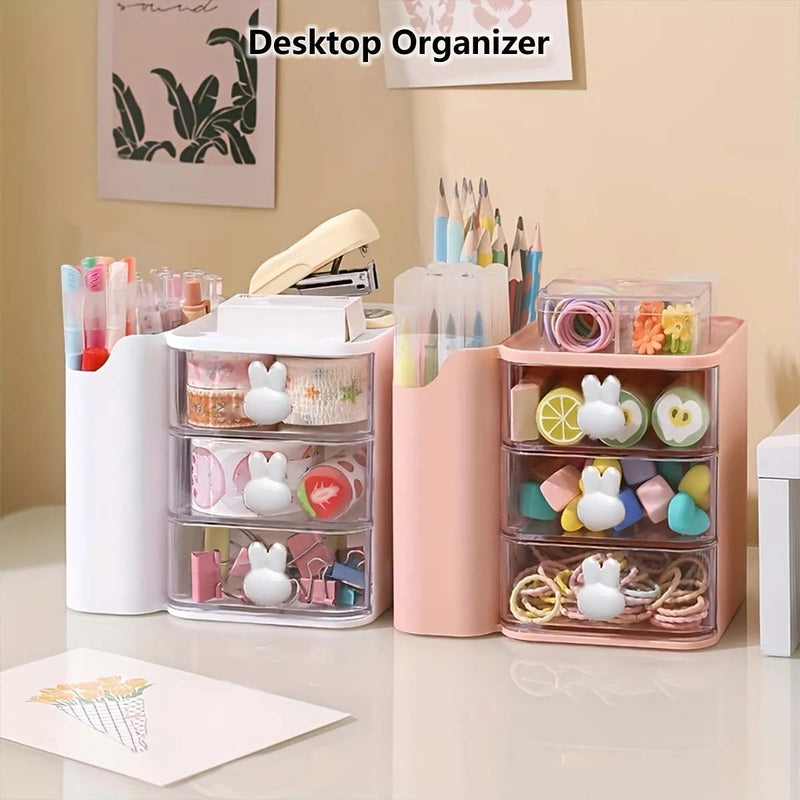 Desktop Organizer WIth Drawer Multifunctional Drawer Storage Box LargeCapacity Stationery Organizer For Cosmetic Office Supplies