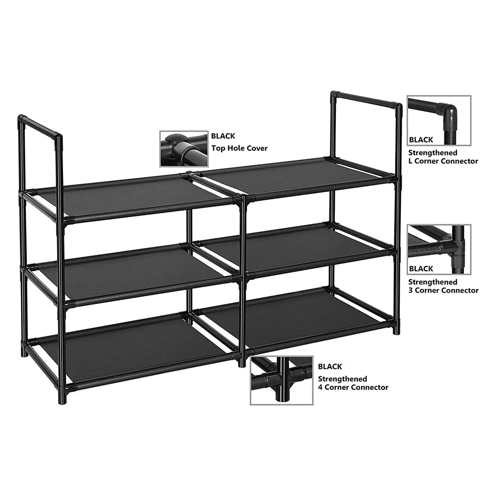 Shoe Rack 3 Tier Long Storage Organizer Wide Metal Shoe Shelf for Closet Entryway Black Dustproof Storage Rack, Dormitory Iron S