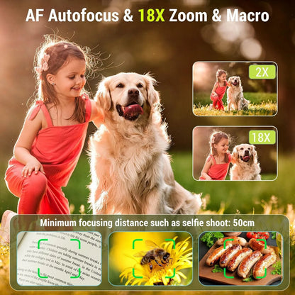 Digital Camera 4K 64MP Camera for Photography 270°Flip Screen Vlogging Camera Autofocus 18X Zoom Point and Shoot Digital Camera