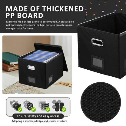 Folding File Storage Box Hanging File Filing Box with Label Slot Fabric Folder Organizer Box Portable Organizer Box with Lid