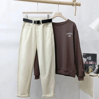 High Waist Harlan Denim Jeans Women Students Straight Leg Loose Slimming Spring Autumn New Style Old Dad Cucumber Trendy