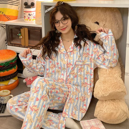 Sweet Style Home Clothes Spring and Autumn Long Sleeved Pajamas Women's Dormitories Can Be Worn Outside
