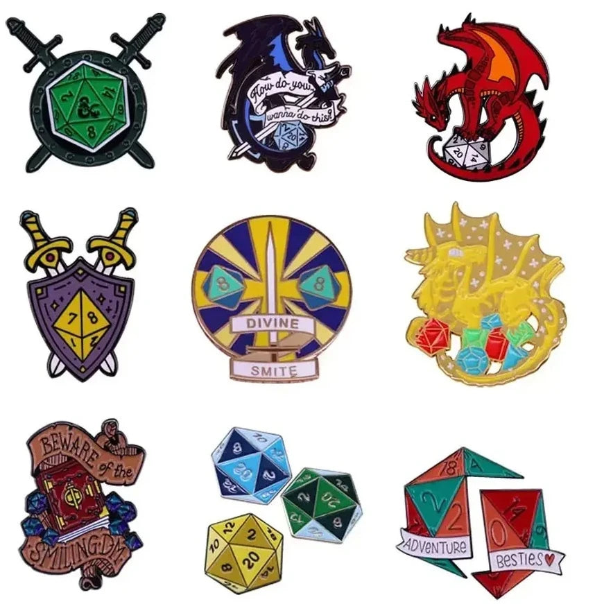 RPG Dice Game D&D Enamel Pins Dungeons Brooch Fashion Personality Lapel Badge Hoodie Decorative Accessories Fans Gift