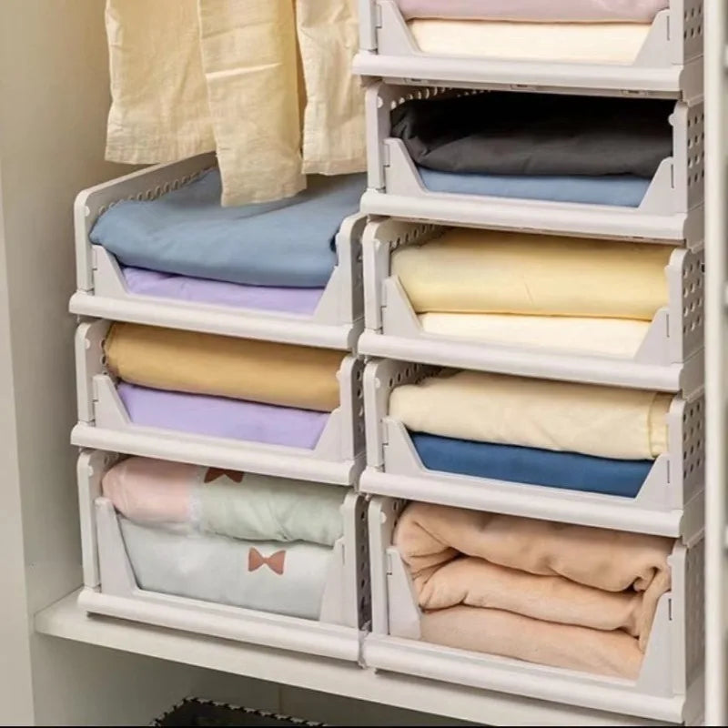 Wardrobe Clothes Folding Storage Organizer Boxes Stackable Moisture-proof Waterproof Layered Drawer Style Clothes Storage Box