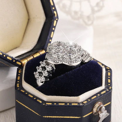 Fine Jewelry Four-Leaf 18k White Gold Plated Diamond Ring For Women S925 Sterling Silver Engagement Wedding Jewelry Gift
