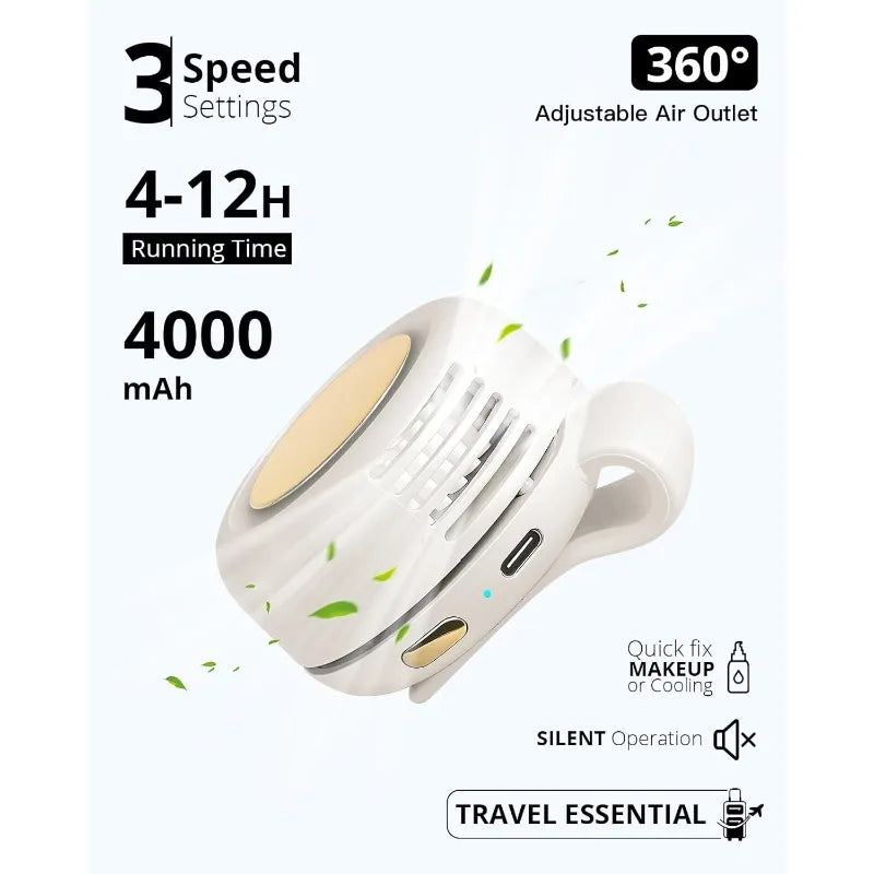 Portable Silent Fan Mini USB Rechargeable Bladeless Electric Clip-on Fan Adjustable 3-Speed Waist Fan For Outdoor Sports Office