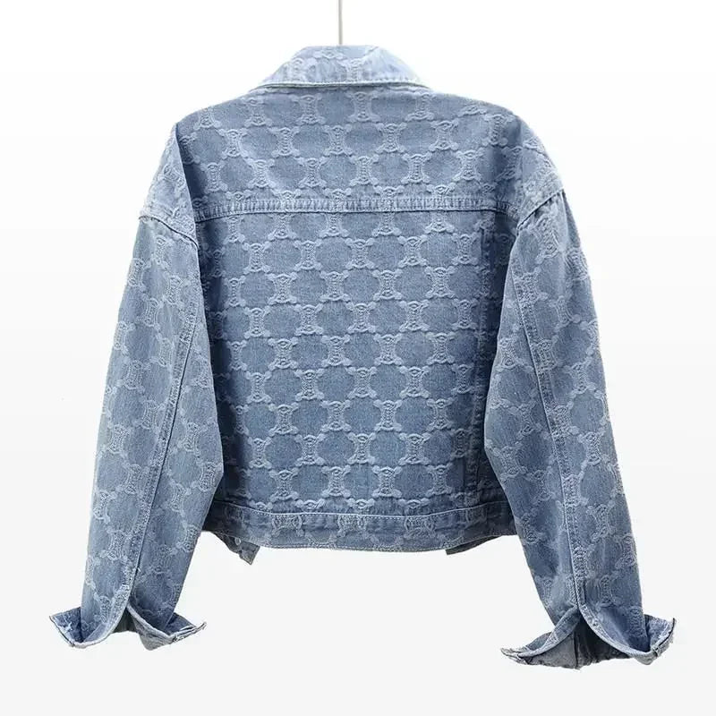 Women's Jacket 2025 Autumn/winter Style Embroidery Jacquard Cropped Loose-fit Versatile Tweed Jacket Top for Ladies Z525