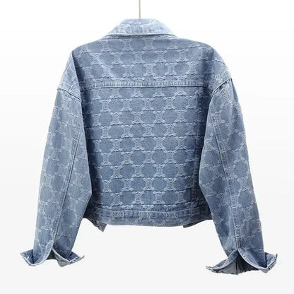 Women's Jacket 2025 Autumn/winter Style Embroidery Jacquard Cropped Loose-fit Versatile Tweed Jacket Top for Ladies Z525