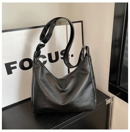 HOMEFISH Leather Commuter Vintage Casual Tote Bag Maillard Stylish Crossbody Bags for Women Texture Large Capacity Temperament