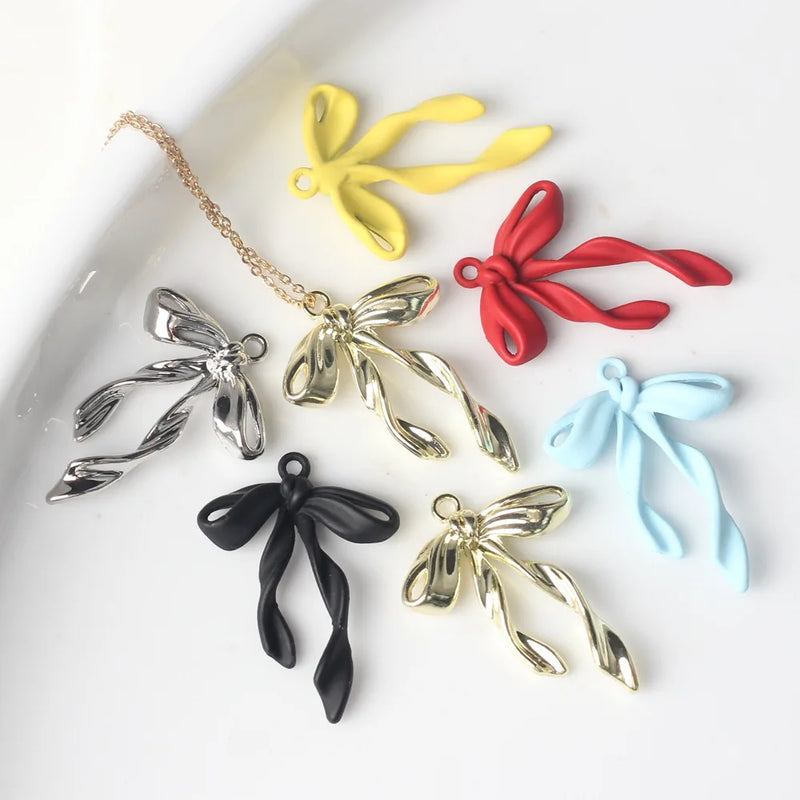 10pcs/lot 16*17MM Zinc Alloy Spray Painted Ribbon Bow Pendant Charms for Necklace Bracelet Jewelry Diy Accessories