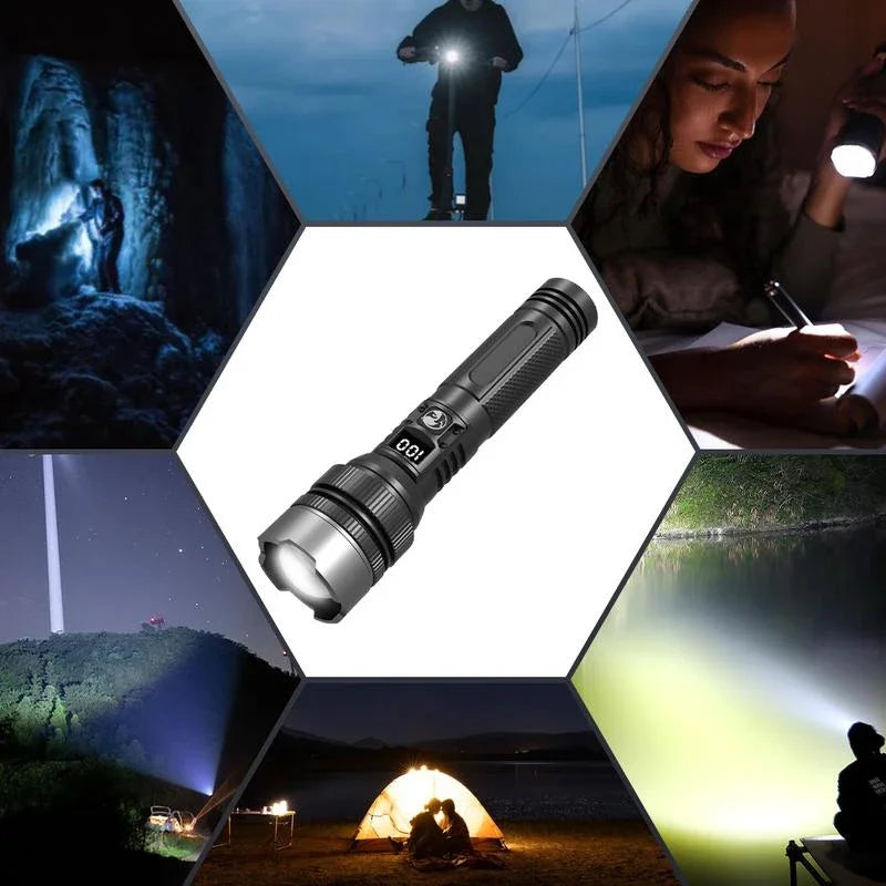 Lenovo 1000000LM Super Bright LED Flashlight Rechargeable USB-C Digital Display IPX8 Waterproof Long Lasting Camping Emergency