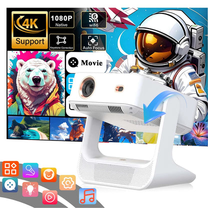 Projector 4K Portable, 8" Touch, WiFi Bluetooth, Dual Screen HDMI USB, Outdoor Movie Gaming Projector
