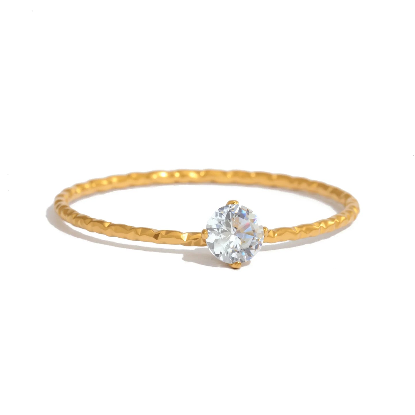 Ultra Thin Mini Ring for Women, Single Zirconia Gold Plated Stainless Steel, Hypoallergenic Dainty Minimalist Jewelry