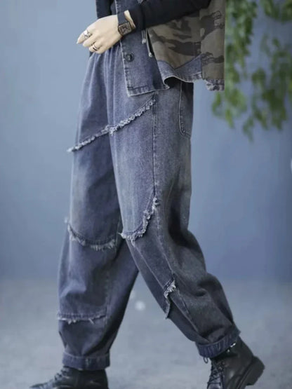 Amax luluE Spring Fashion Denim Pants Womens Vintage 2024 Classic Jeans Ladies Leisure Loose Harem Trousers Females Streetwear