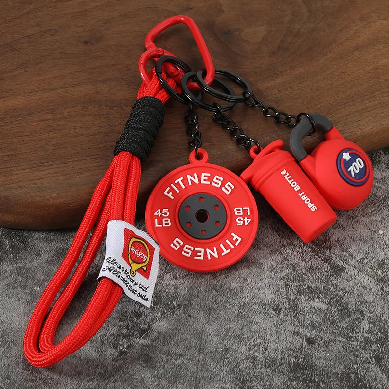 Fitness Keychain Gym Barbell Key chain Weightlifting with D-shaped Buckle Water Cups Simulation Dumbbells Creative Bag Charm