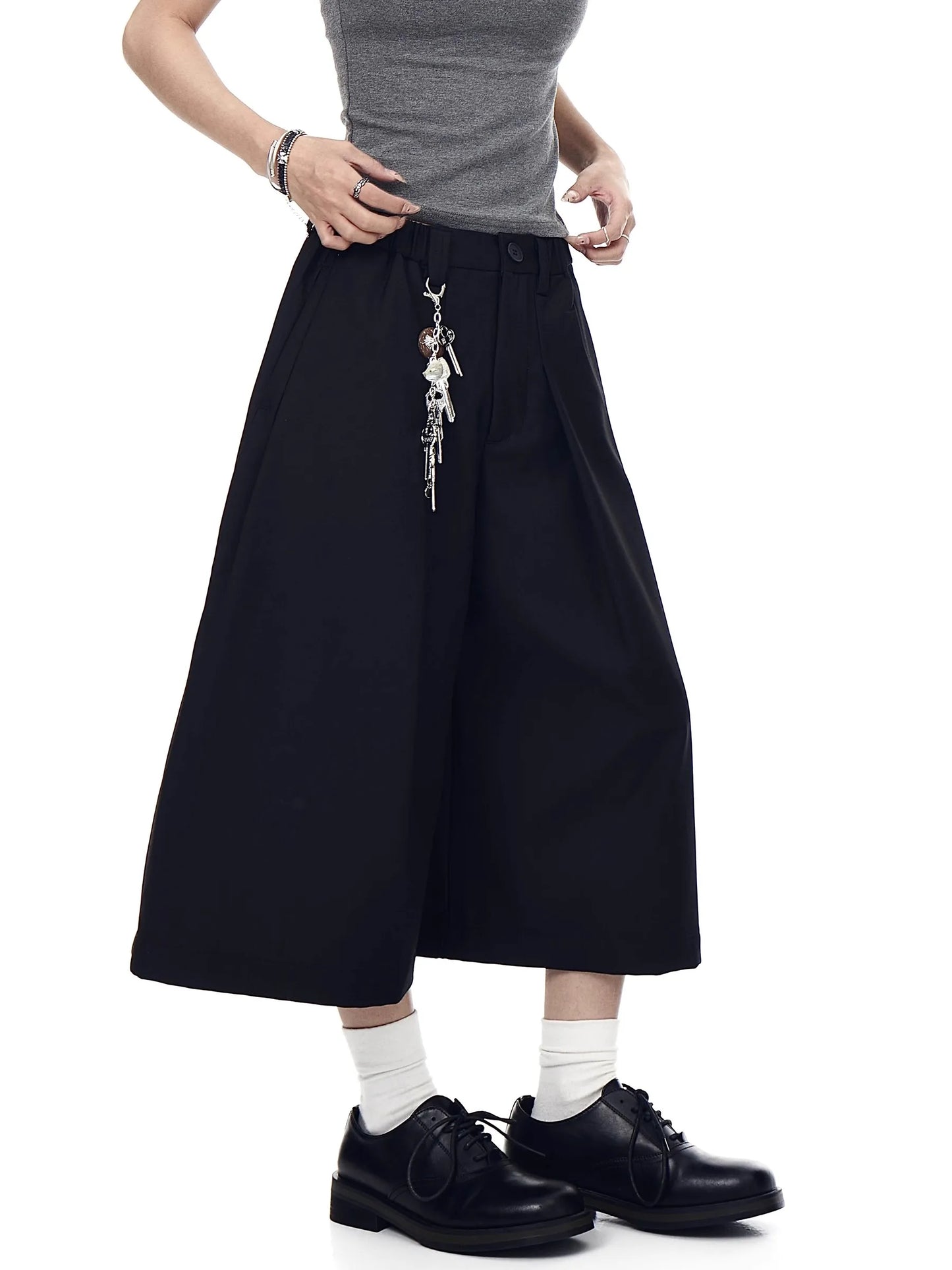 Mauroicardi Spring Summer Baggy Casual Black Grey Wide Leg Shorts for Men Elastic Waist Loose Calf-Length Pants Clothes 2025
