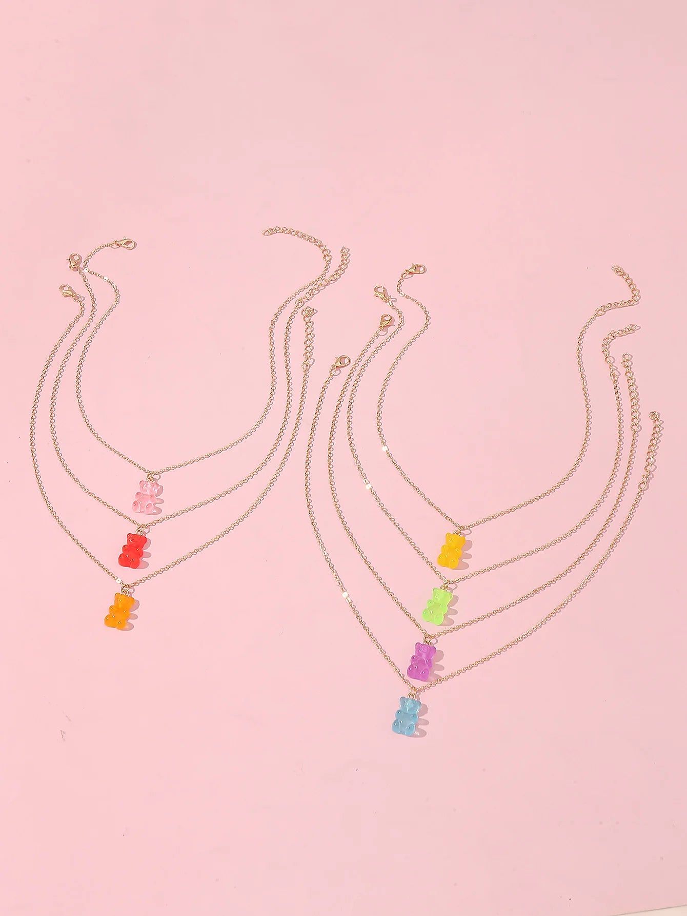 7pcs Cute Girls‘ Bear Charm Necklace Set, Sweet Dainty Jewelry for Daily Wear & Gifting